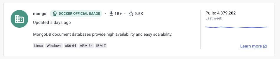 Resultado de búsqueda de mongo en Docker Hub