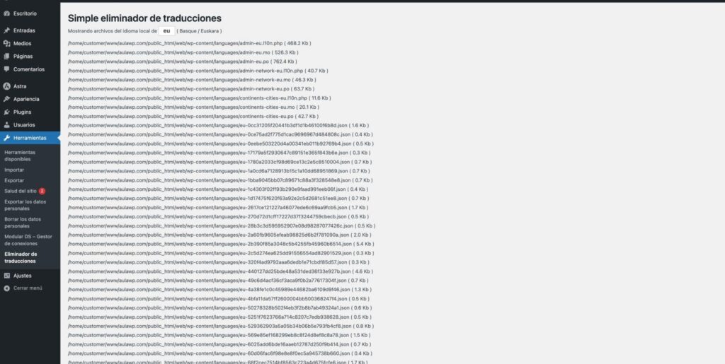 Cómo eliminar traducciones de WordPress 2 eliminar traducciones de WordPress 1 e1745514847569