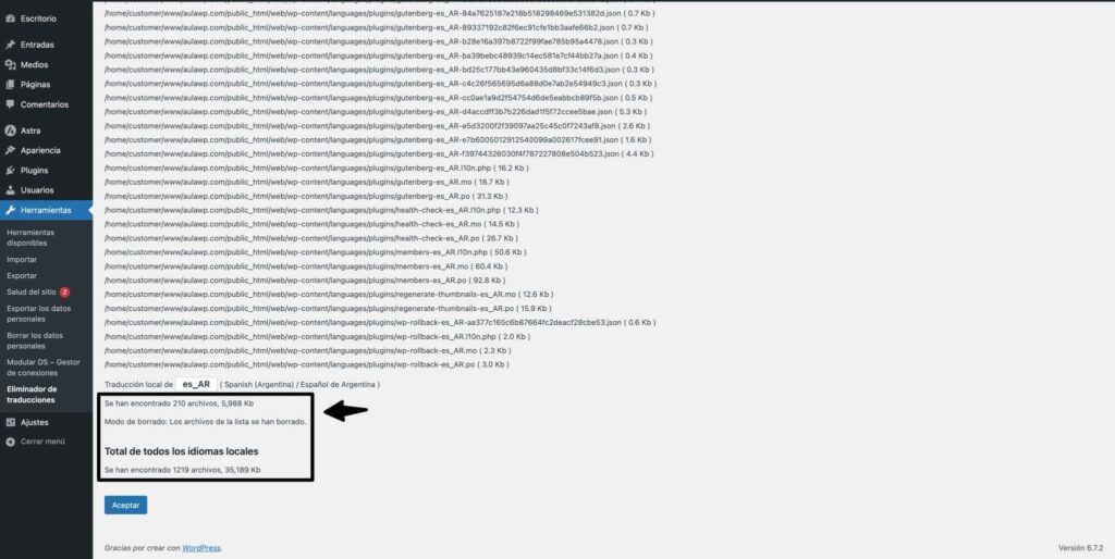 Cómo eliminar traducciones de WordPress 4 eliminar traducciones de WordPress-3